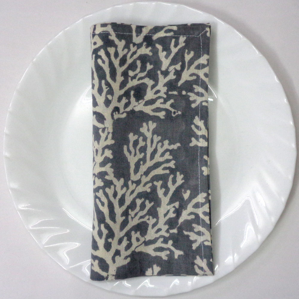 Hand Block Printed Cotton Napkin 45x45 cms Set of 4 Napkins  Coral Ashley Grey 701931