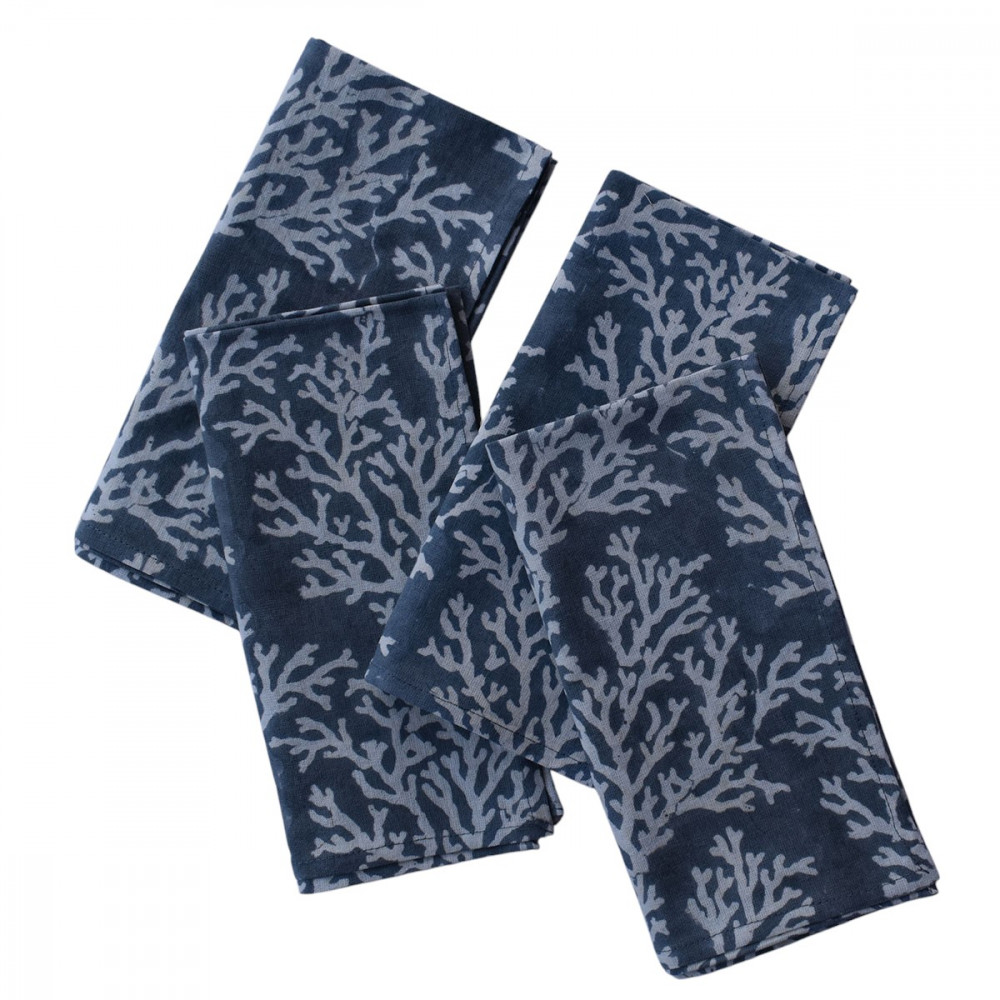 Image of Hand Block Printed Cotton Napkin 45x45 cms (Set of 4 Napkins) | Coral Ashley Grey 701931