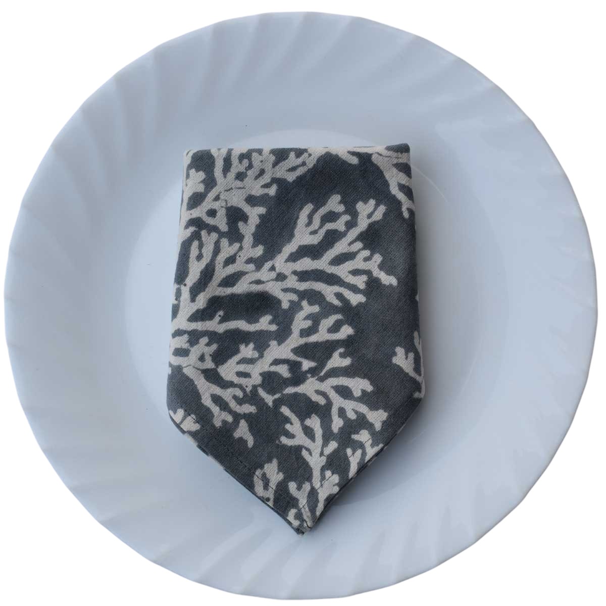 Hand Block Printed Cotton Napkin 45x45 cms Set of 4 Napkins Coral Ashley Grey 701931