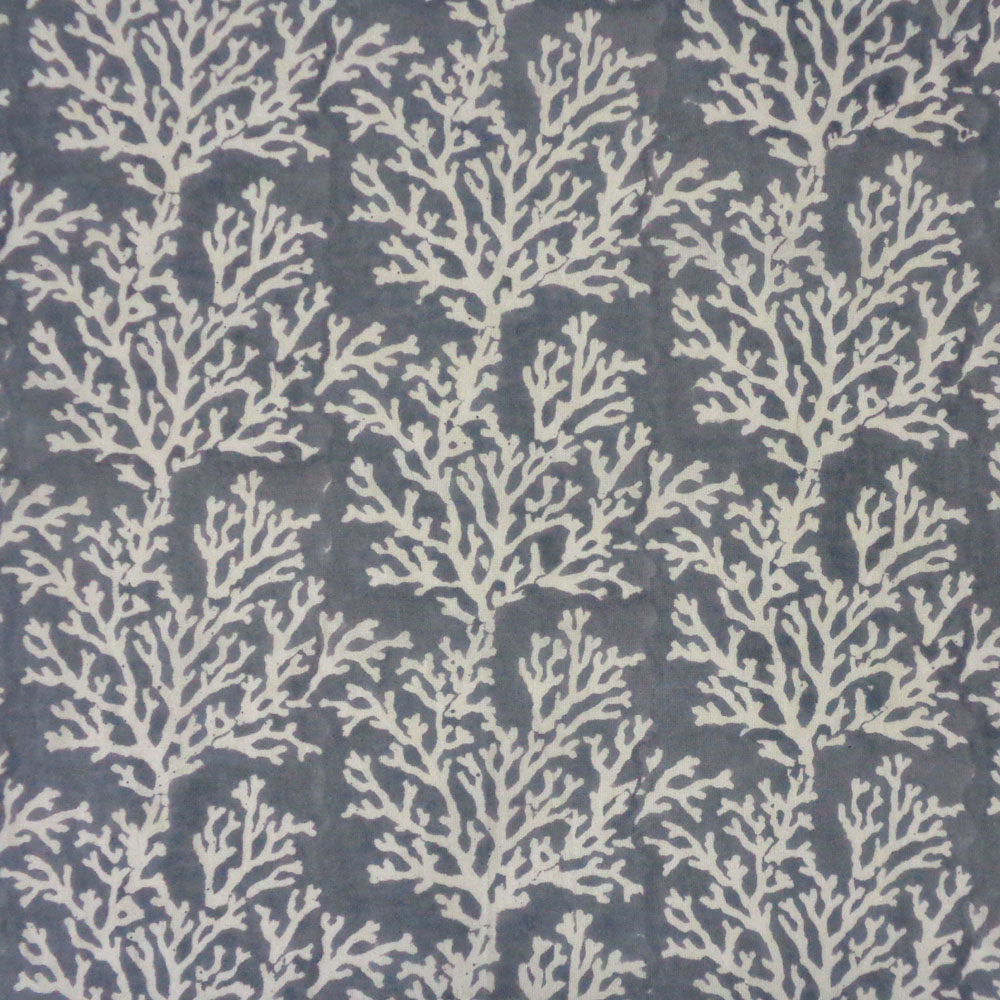 5 Yard Running Fabric  Hand Block Printed Cotton 20 Sheeting Fabric  Coral Ashley Grey 701931