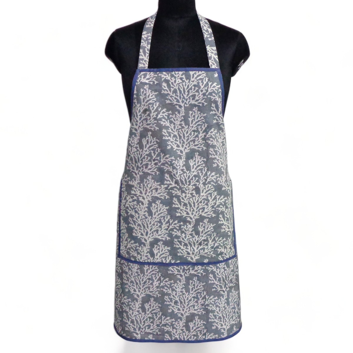 Indian Block-Printed 100 Cotton Apron  Coral Ashley Grey 701931