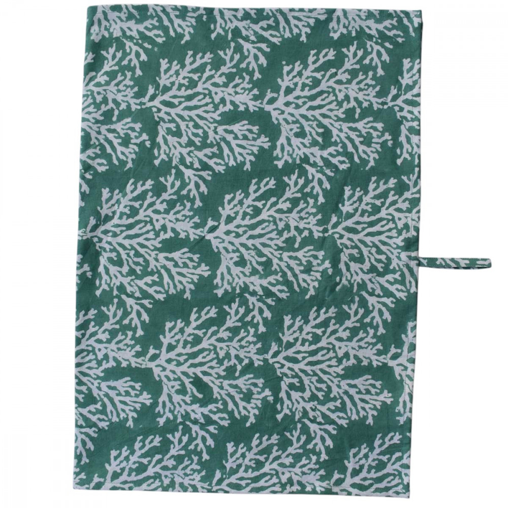 Image of Hand Block Printed Cotton Kitchen Towels 50x70 cms | Coral Green 202530