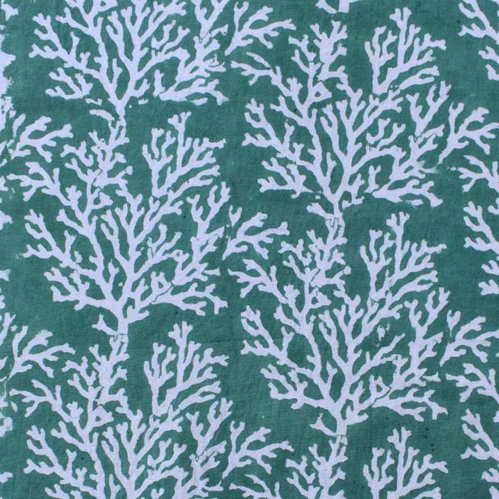 Image of 5 Yard Running Fabric Jaipur Block Printed Cotton 20 Sheeting Fabric | Coral Green 202530