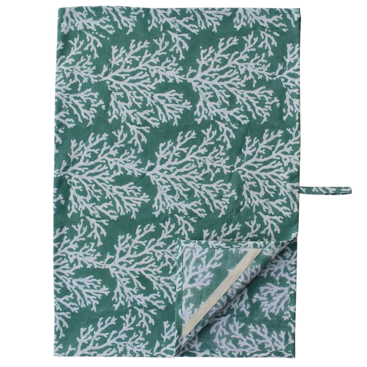 Hand Block Printed Cotton Kitchen Towels 50x70 cms Coral Green 202530