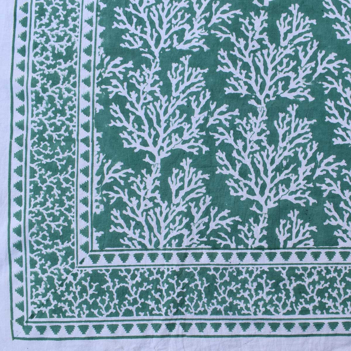 Wood Block Printed Handmade Tablecloth 150x220 cms Coral Green 202530