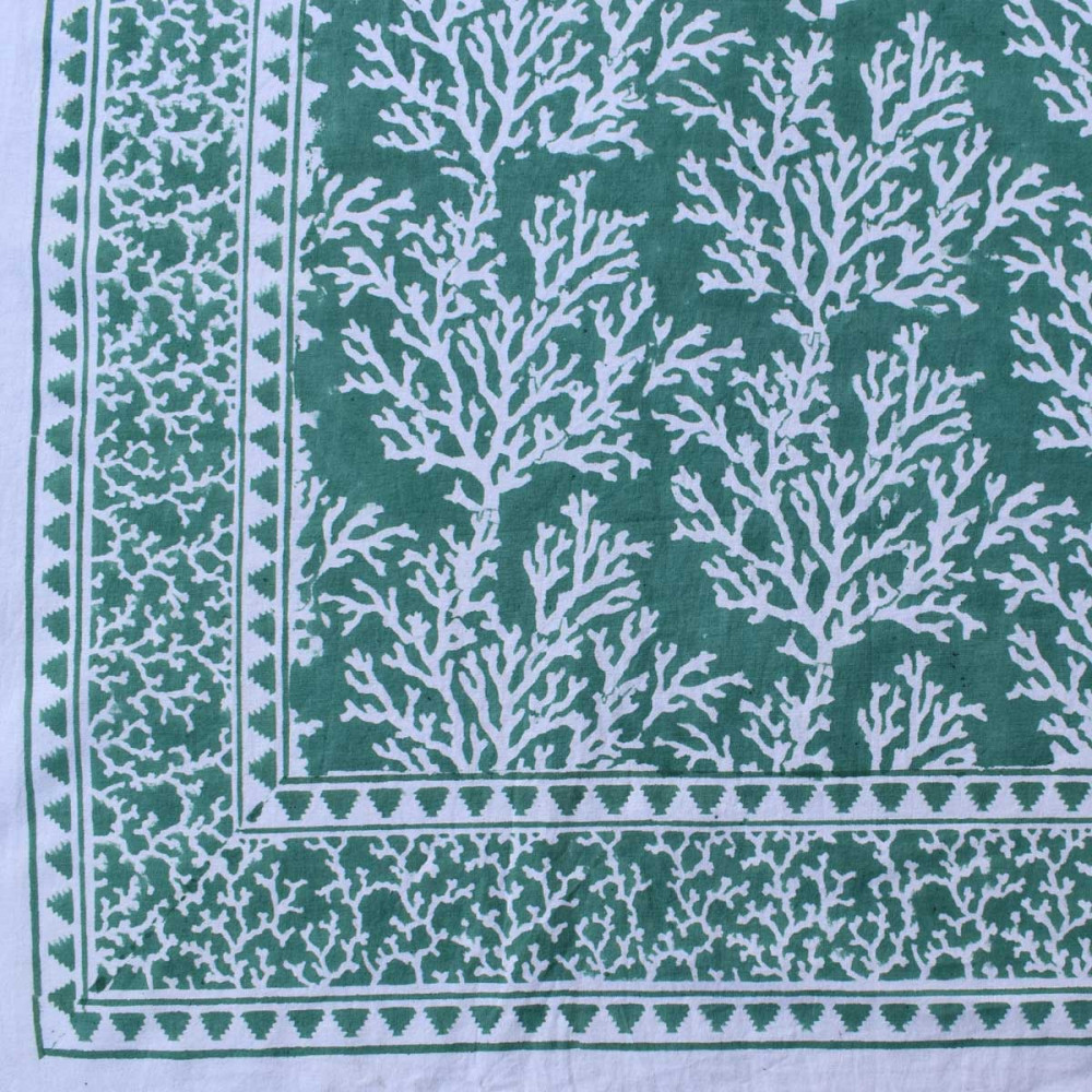 Image of 5 Yard Running Fabric Jaipur Block Printed Cotton 20 Sheeting Fabric | Coral Green 202530