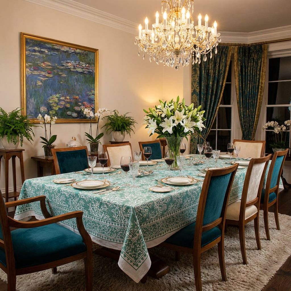12 Seater Tablecloth 180x340 cms Coral Green 202530