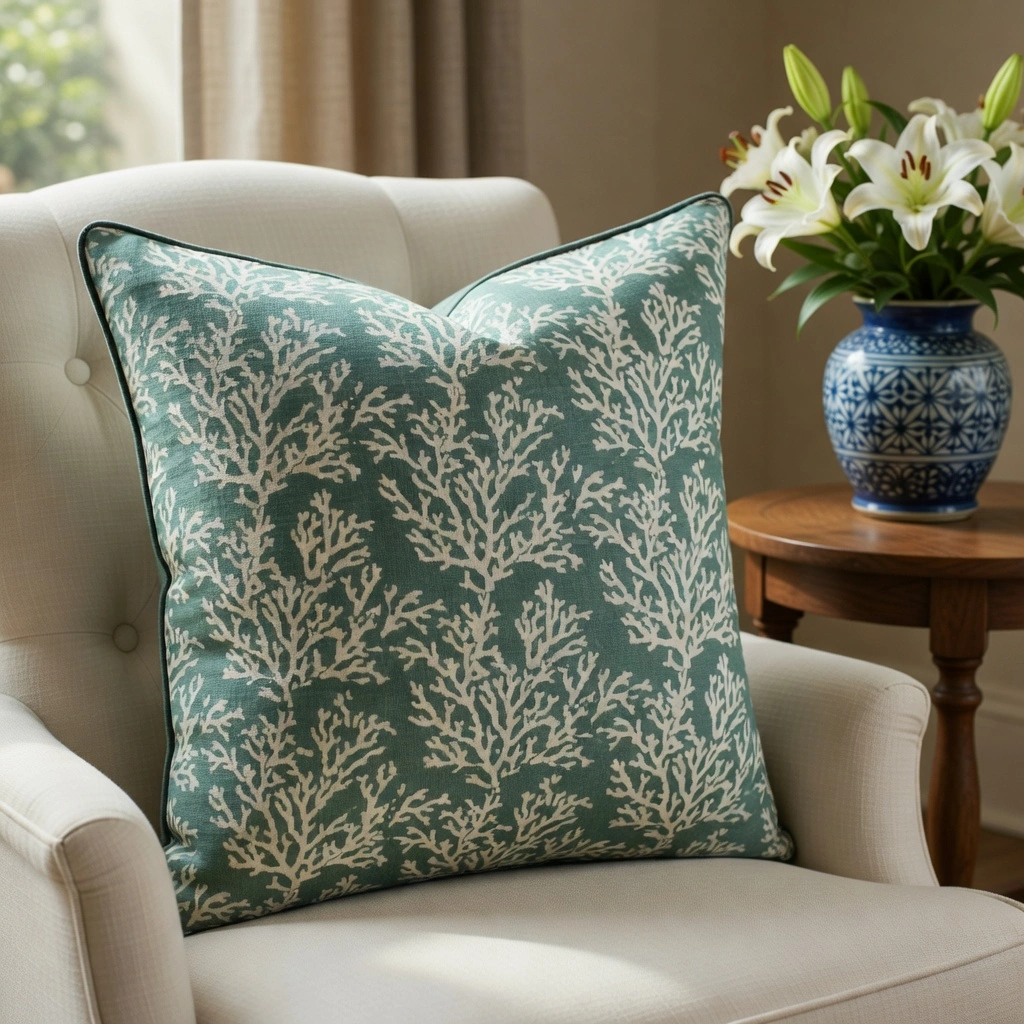 Piping Cushion Cover 50x50 cms Coral Green 202530