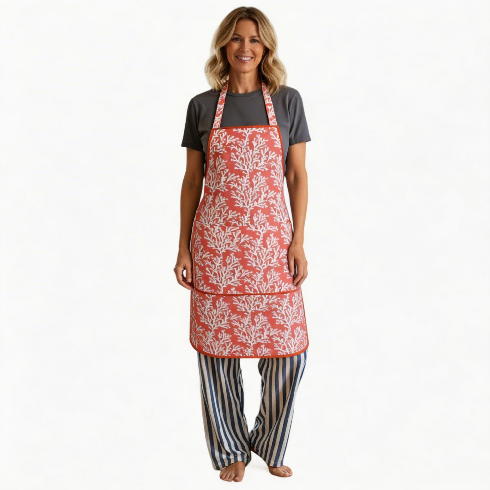 Image of Indian Block-Printed 100% Cotton Apron | Coral Jaipur Pink 202528