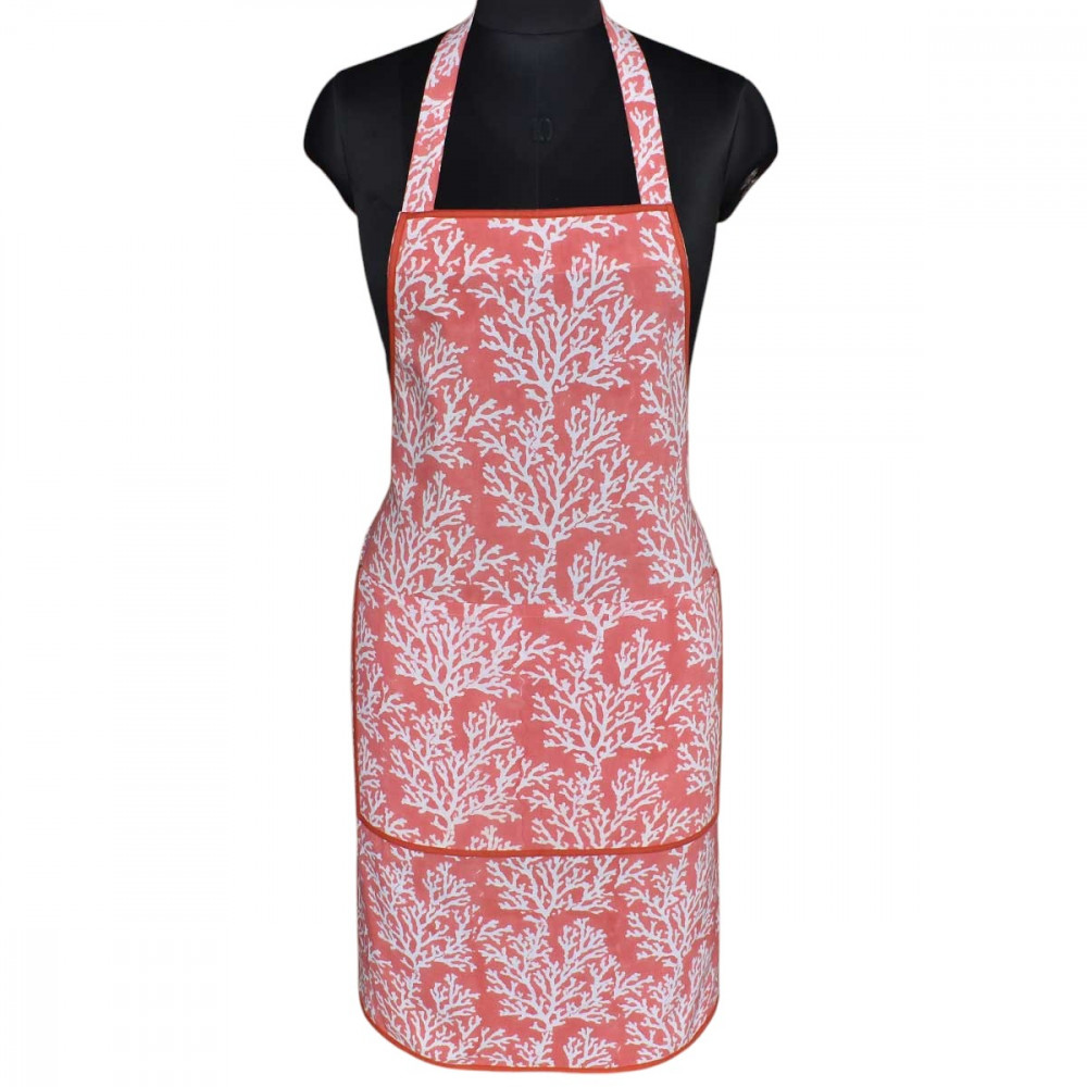 Image of Indian Block-Printed 100% Cotton Apron | Coral Jaipur Pink 202528