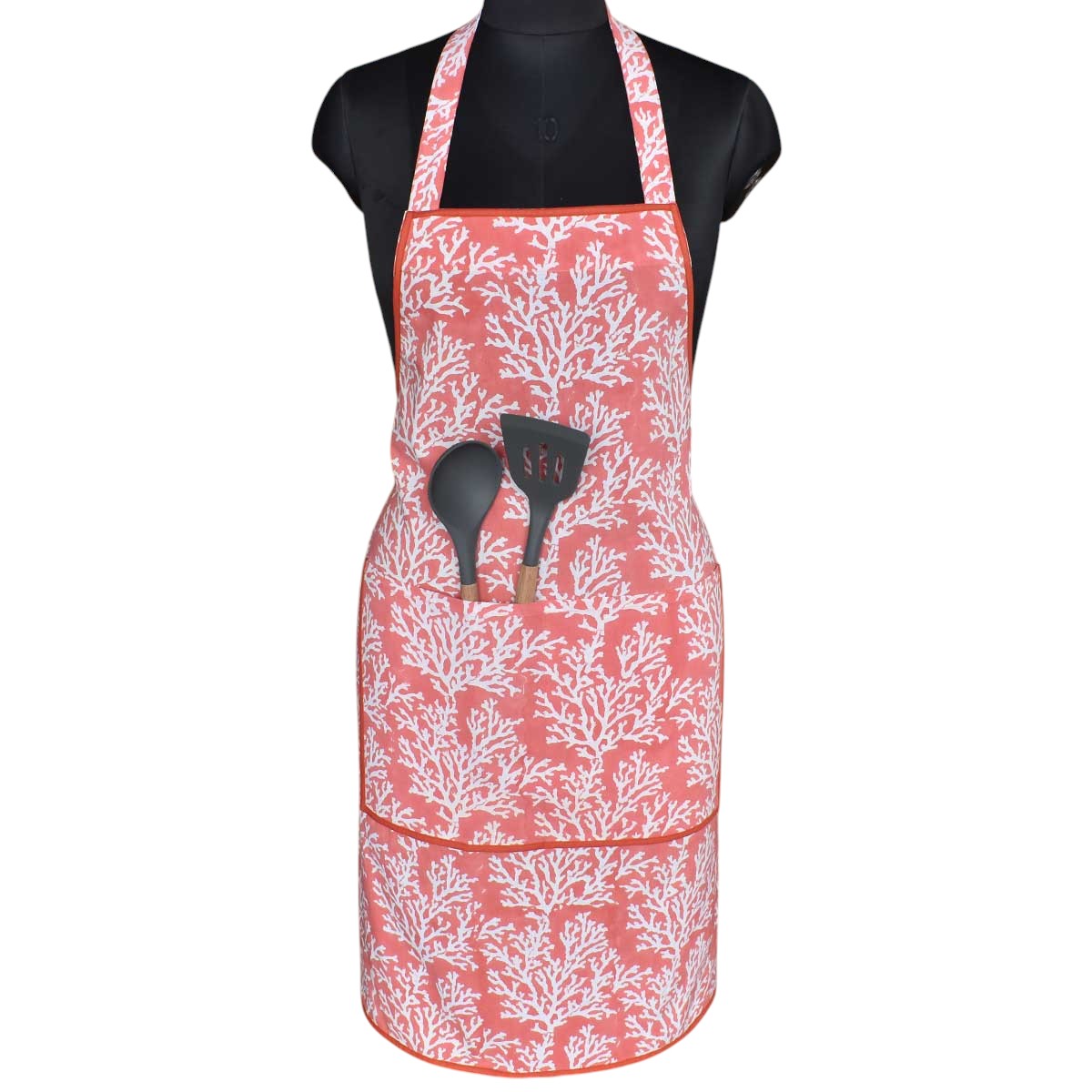 Indian Block-Printed 100 Cotton Apron Coral Jaipur Pink 202528