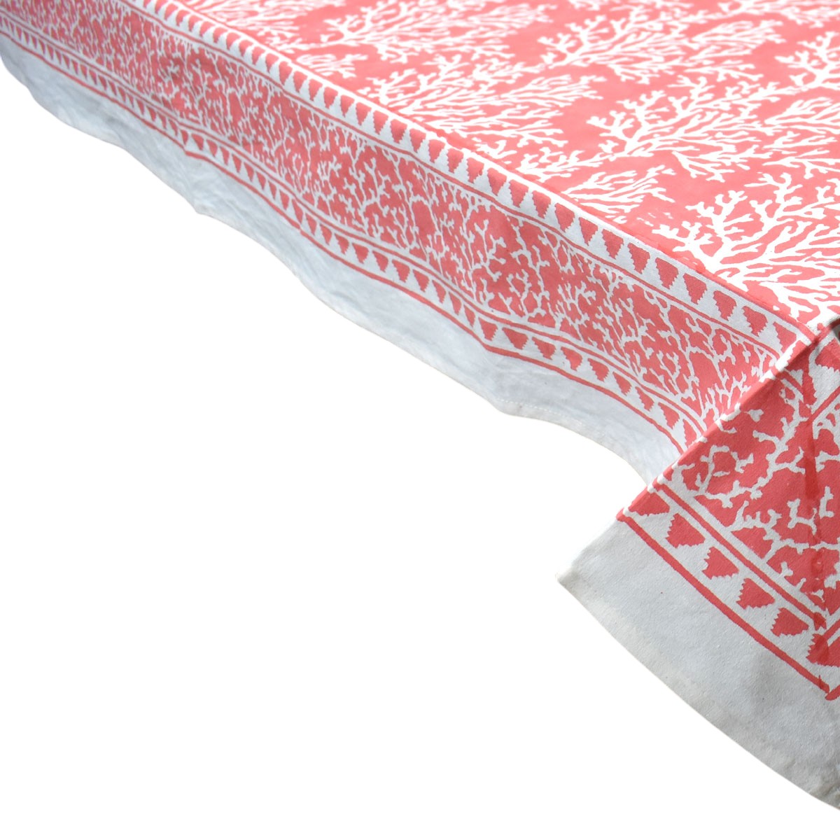 Wood Block Printed Handmade Tablecloth 150x220 cms Coral Jaipur Pink 202528