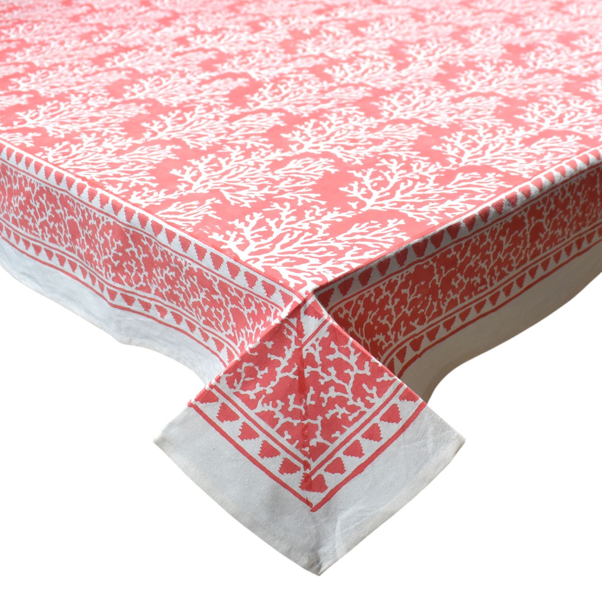 Wood Block Printed Handmade Tablecloth 150x220 cms  Coral Jaipur Pink 202528