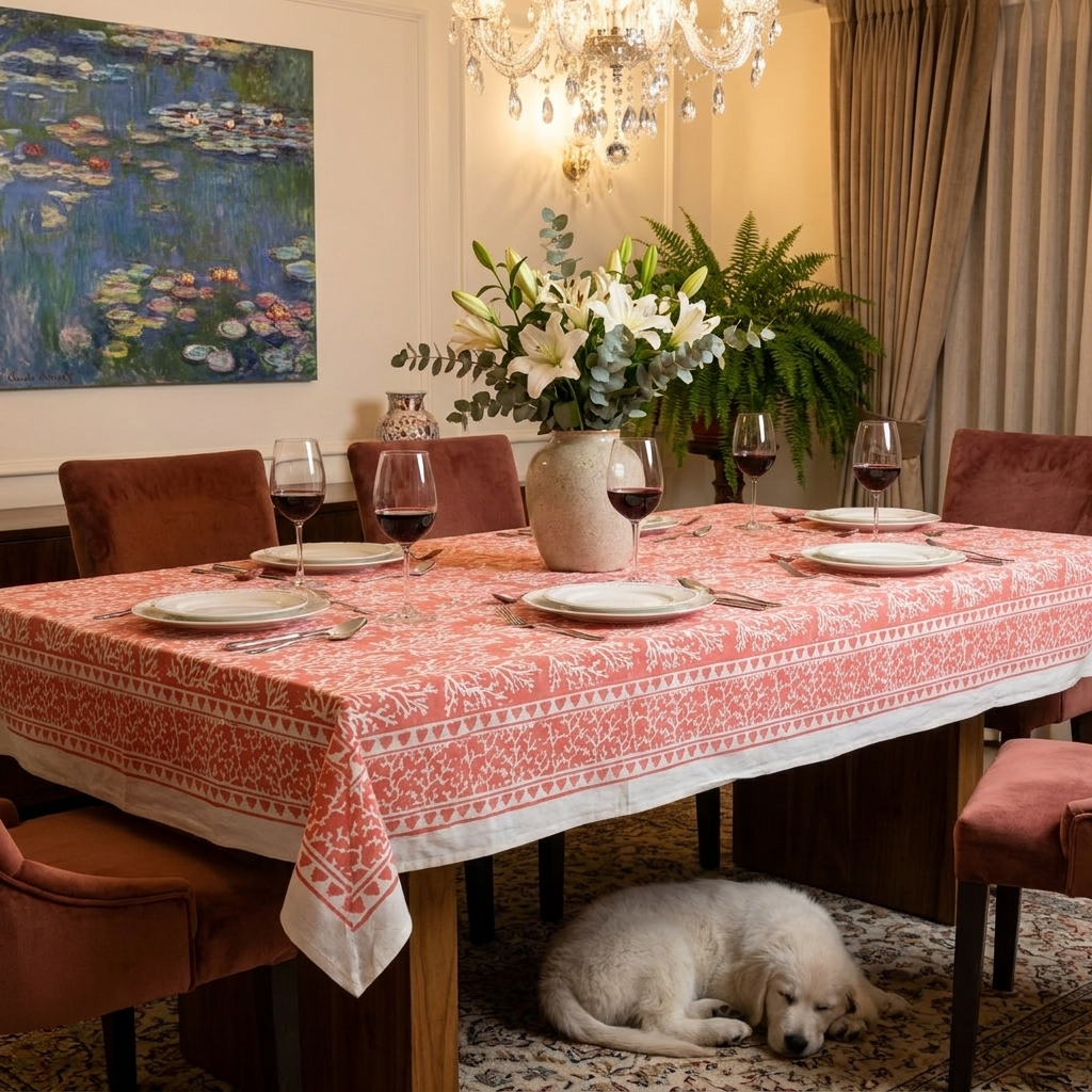 10 Seater Tablecloth 180x270 cms Coral Jaipur Pink 202528