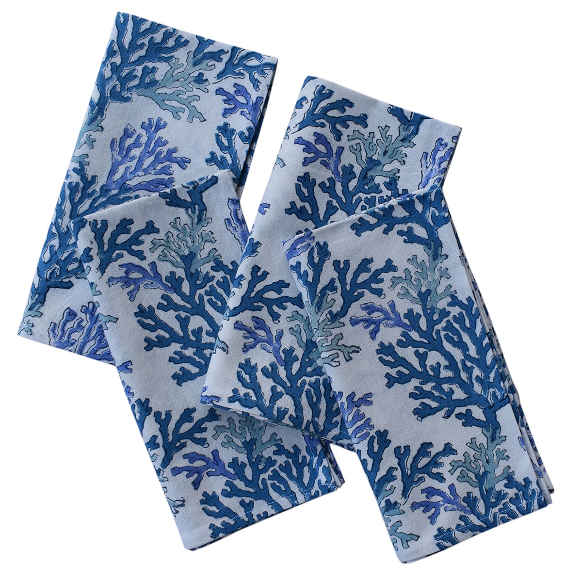 Hand Block Printed Cotton Napkin 45x45 cms Set of 4 Napkins Coral Multi Blue 502087