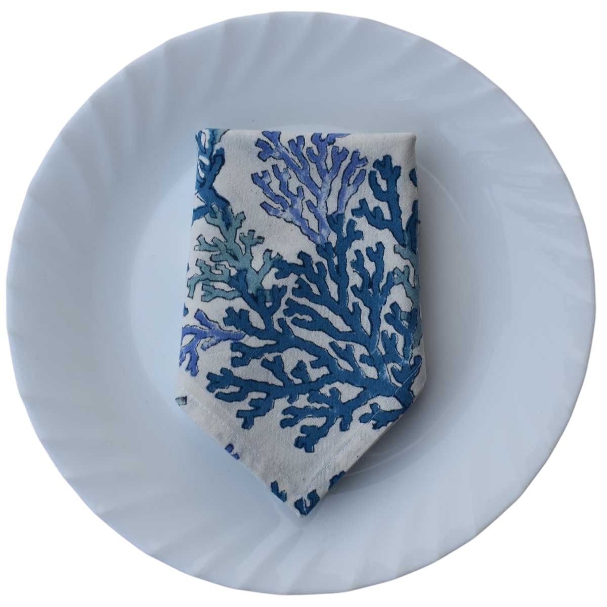 Hand Block Printed Cotton Napkin 45x45 cms Set of 4 Napkins Coral Multi Blue 502087