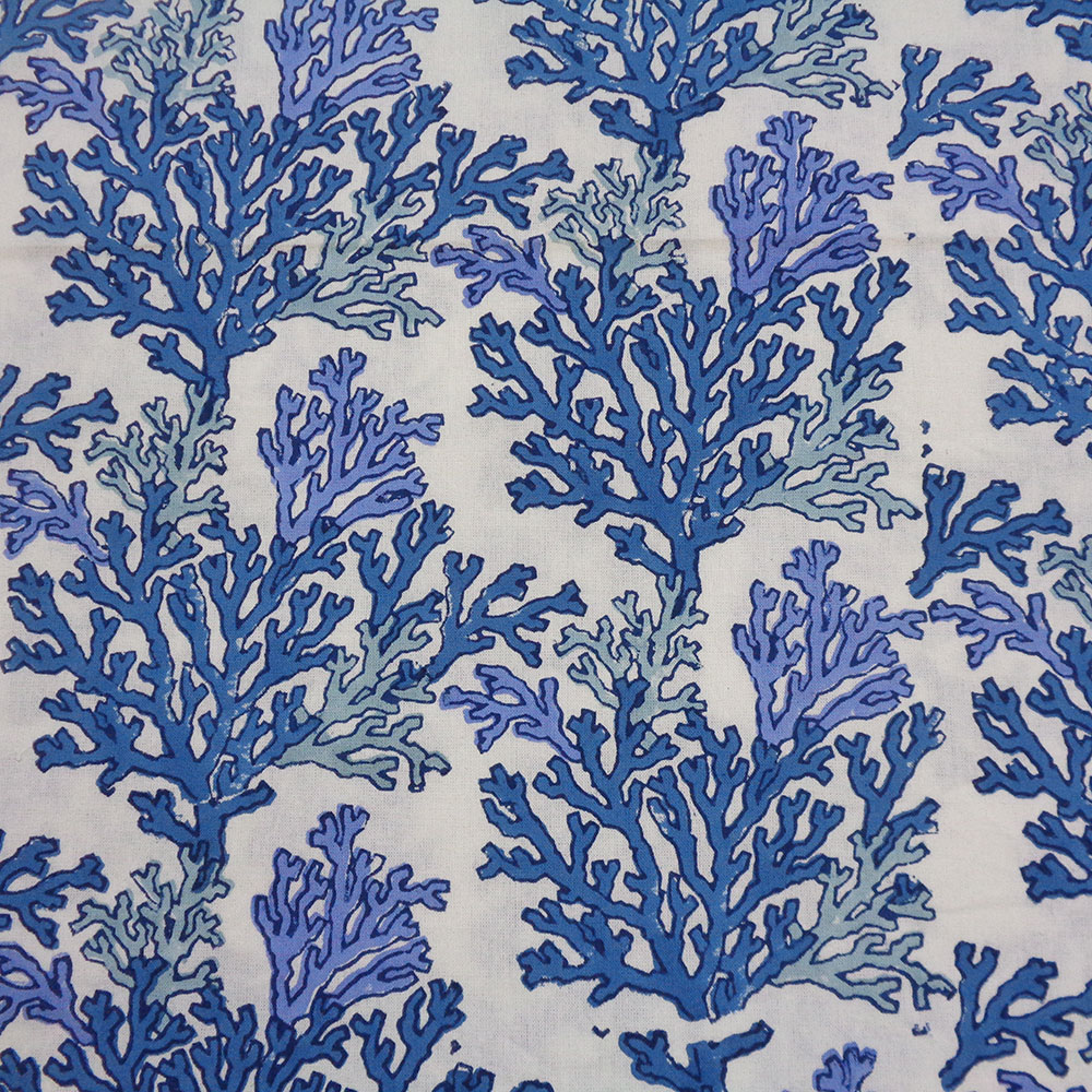 Hand Block Printed Cotton Tablecloth 180x270 cms Coral Multi Blue 502087