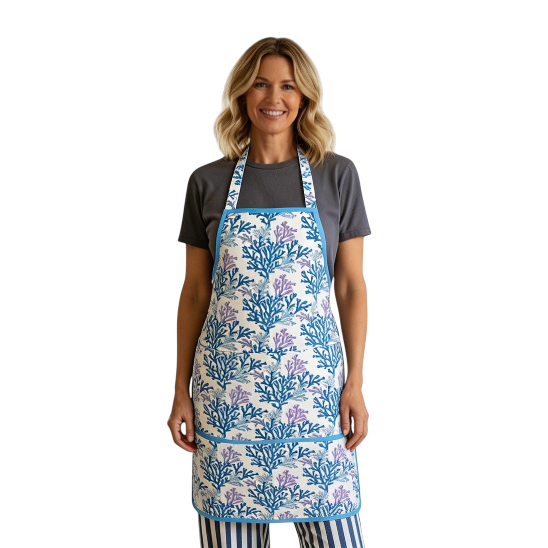 Indian Block-Printed 100 Cotton Apron Coral Multi Blue 502087