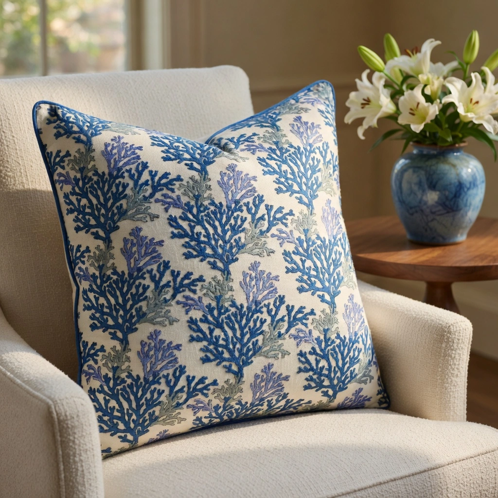 Piping Cushion Cover 50x50 cms Coral Multi Blue 502087