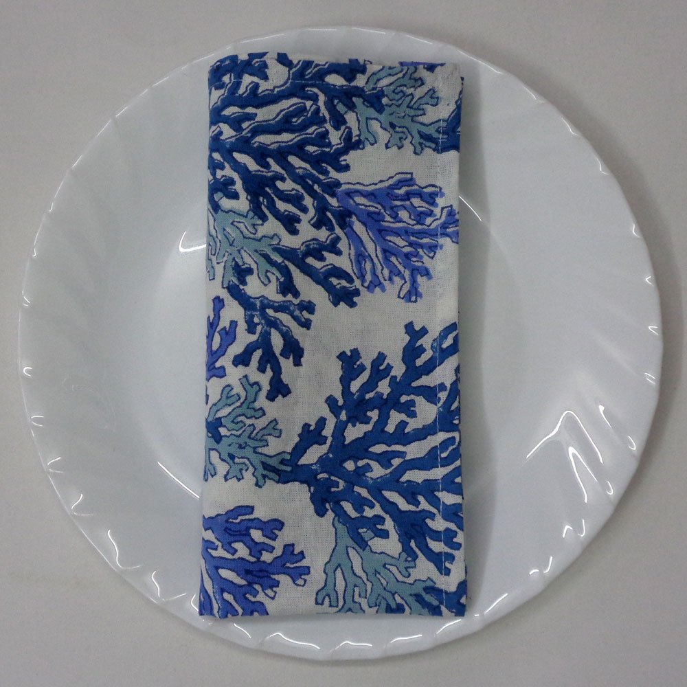 Hand Block Printed Cotton Napkin 45x45 cms Set of 4 Napkins  Coral Multi Blue 502087