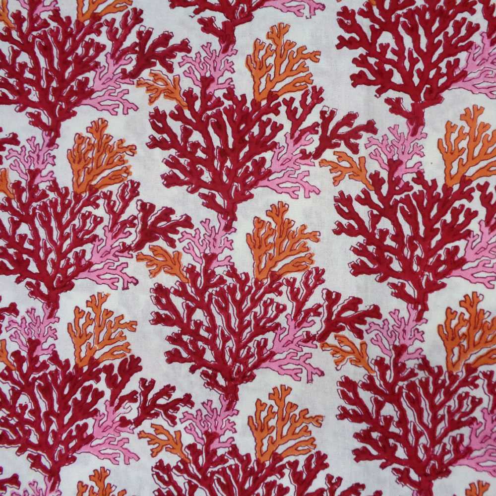 Hand Block Printed Cotton Tablecloth 150x220 cms Coral Multi Red 701927