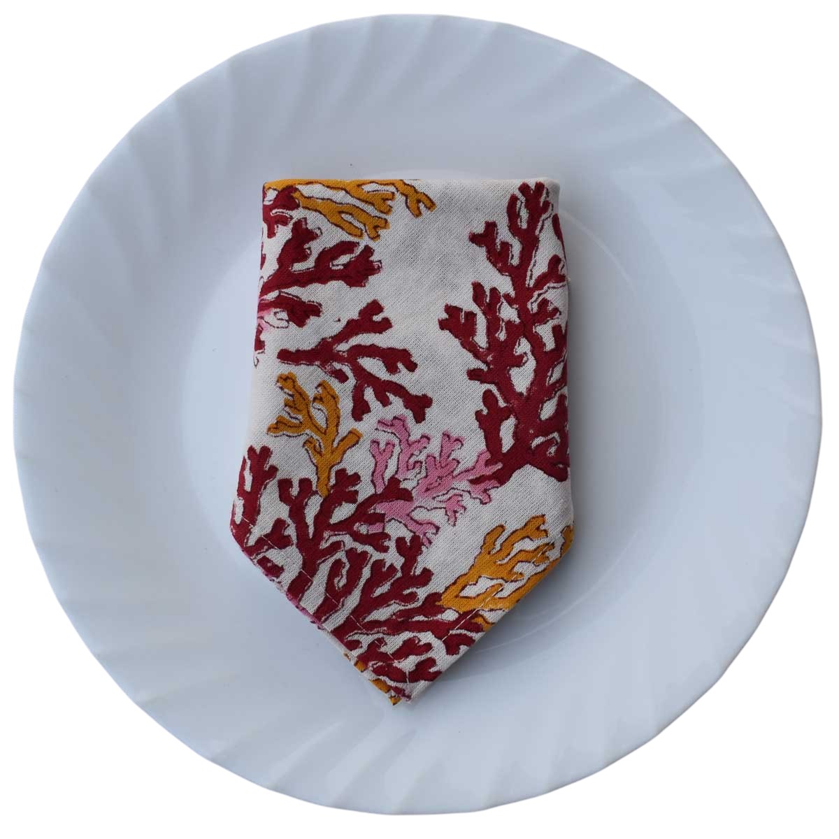 Hand Block Printed Cotton Napkin 45x45 cms Set of 4 Napkins Coral Multi Red 701927