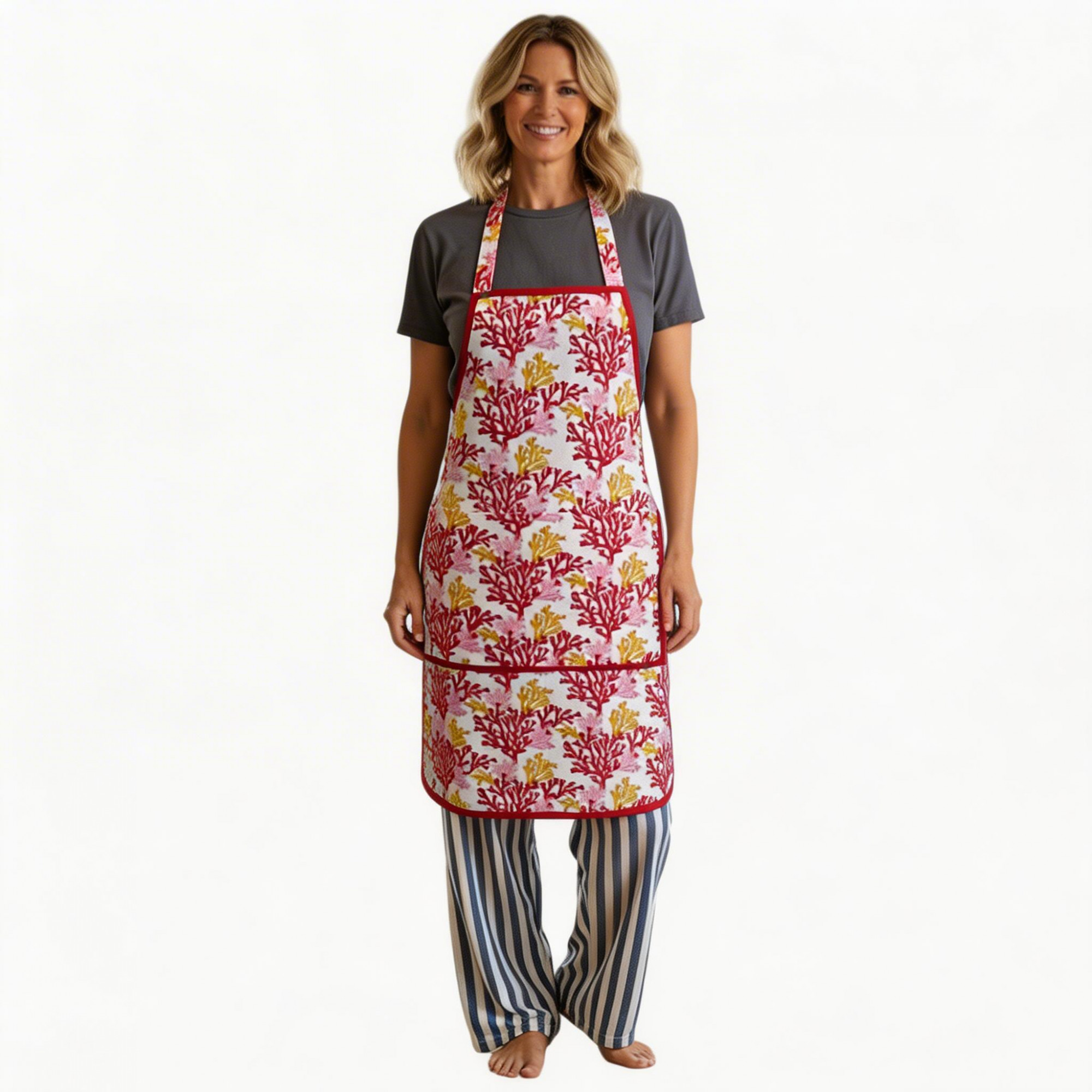 Indian Block-Printed 100 Cotton Apron Coral Multi Red 701927