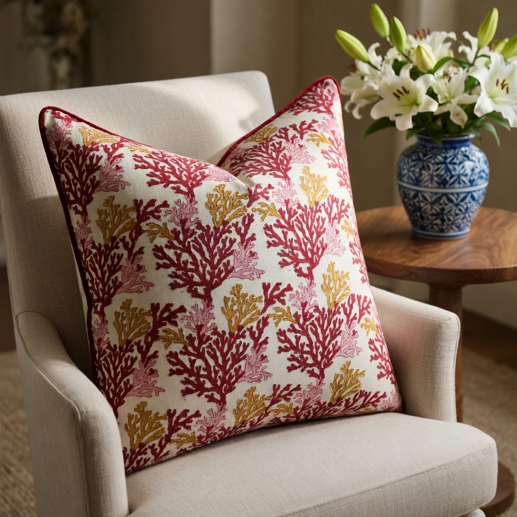 Piping Cushion Cover 50x50 cms Coral Multi Red 701927