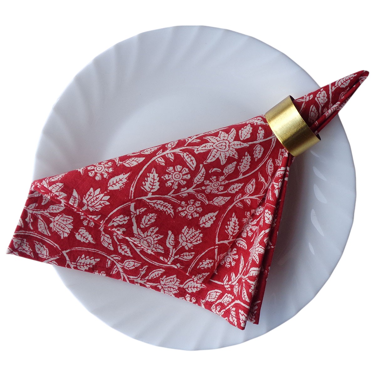 Hand Block Printed Cotton Napkin 45x45 cms Set of 4 Napkins Crimson Bloom 202408