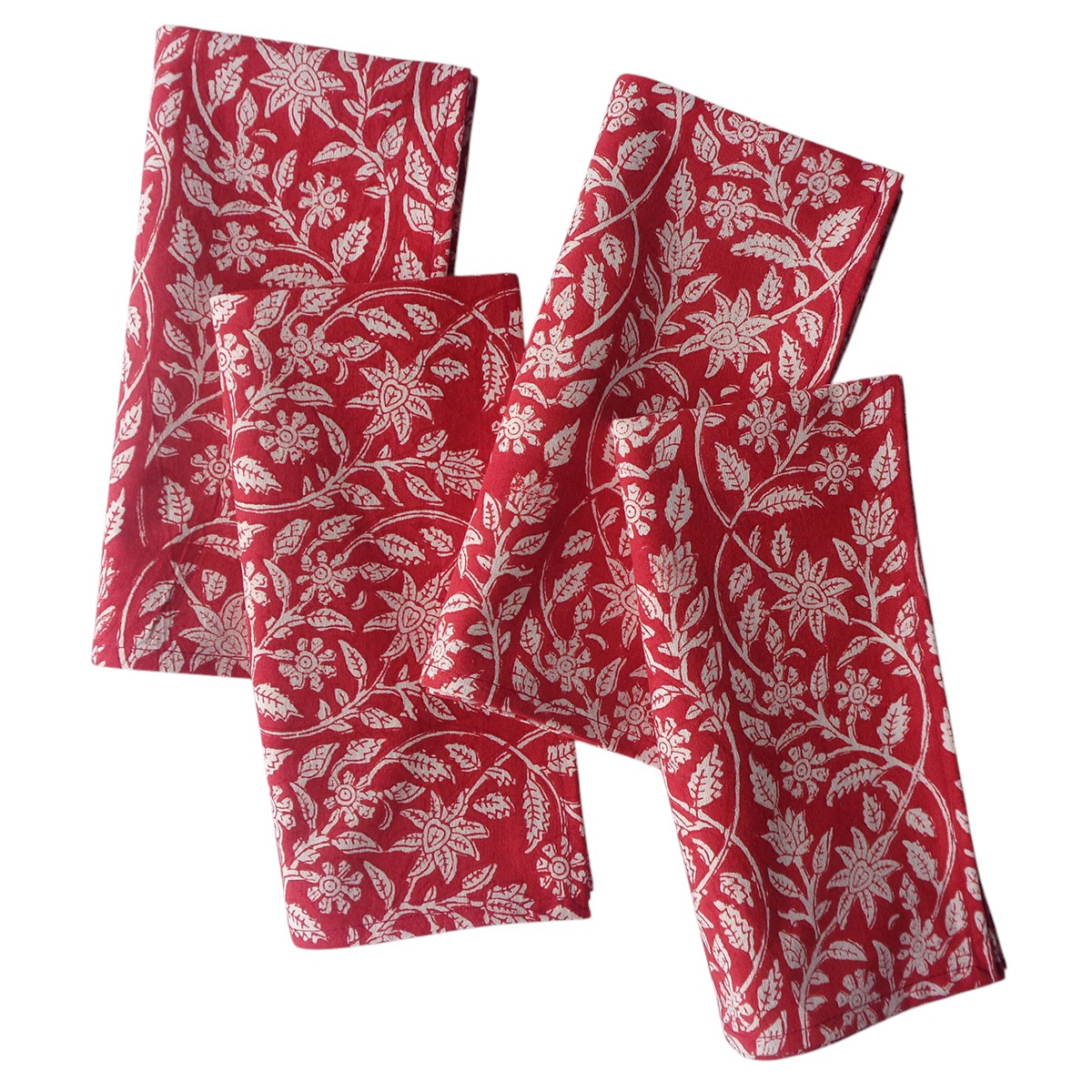 Hand Block Printed Cotton Napkin 45x45 cms Set of 4 Napkins Crimson Bloom 202408