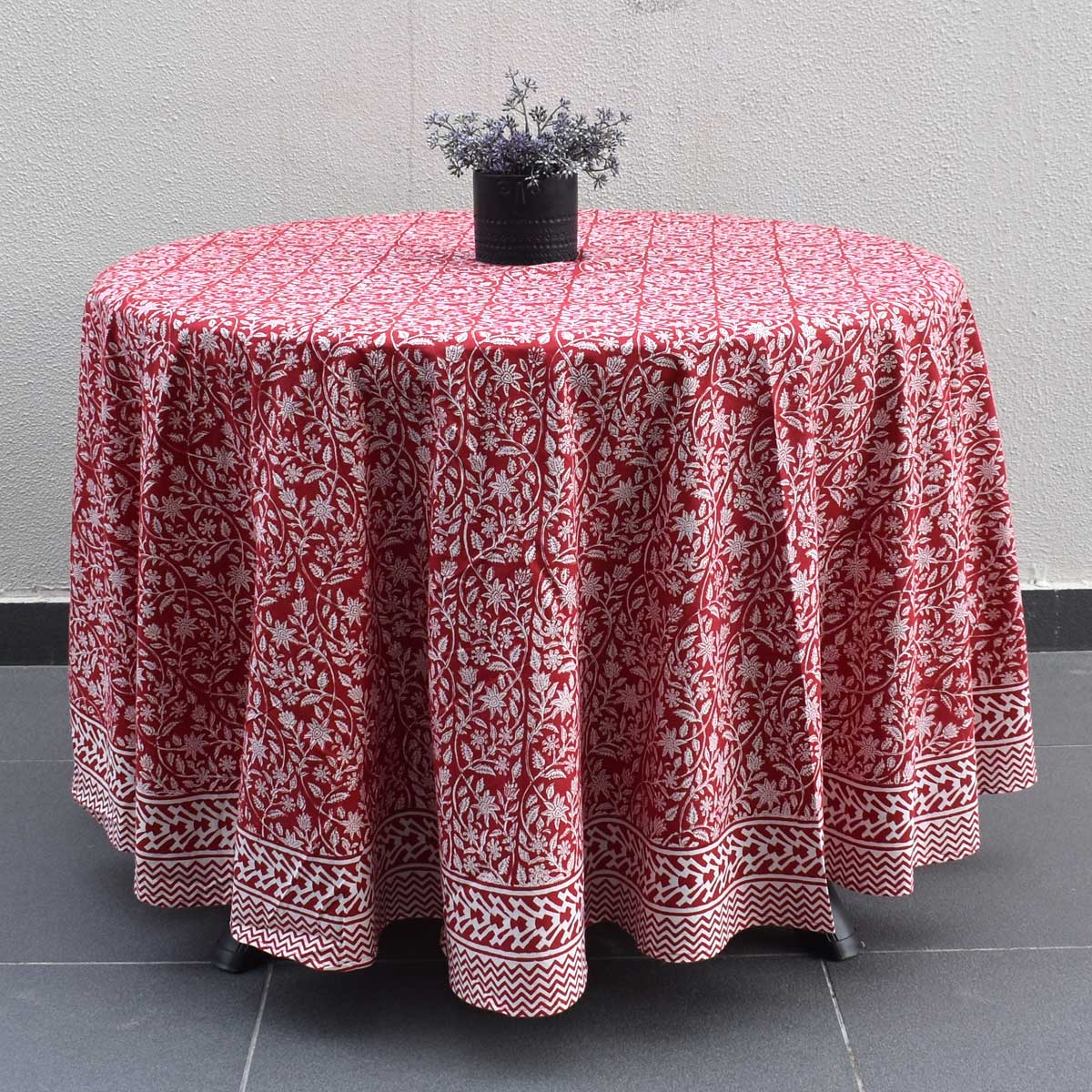 Round 220 cms Cotton French Design Table Cover Crimson Bloom 202408