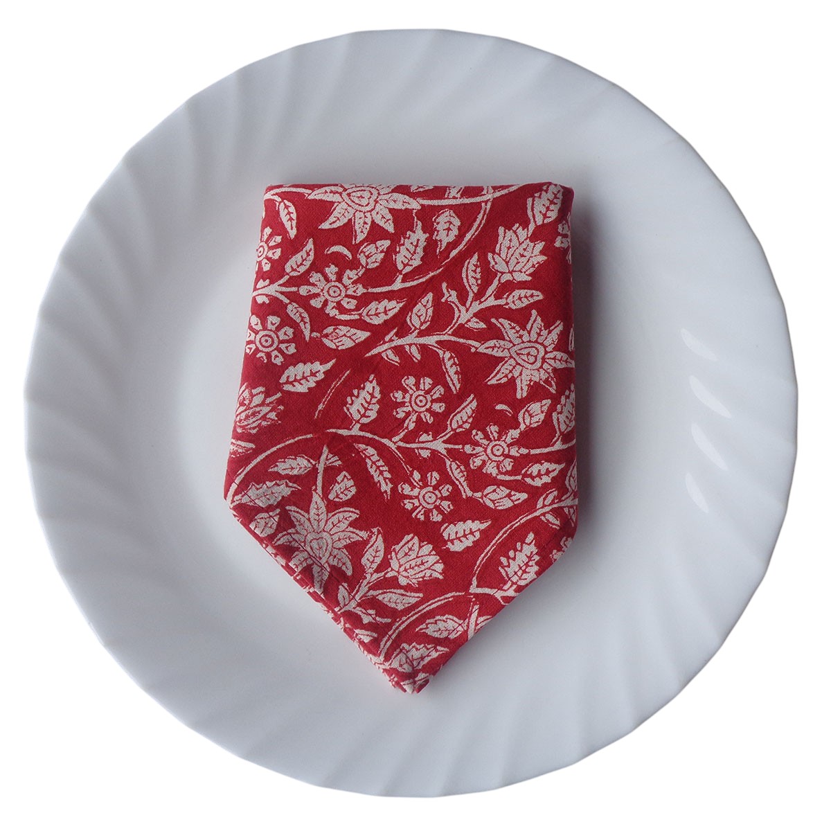 Hand Block Printed Cotton Napkin 45x45 cms Set of 4 Napkins Crimson Bloom 202408