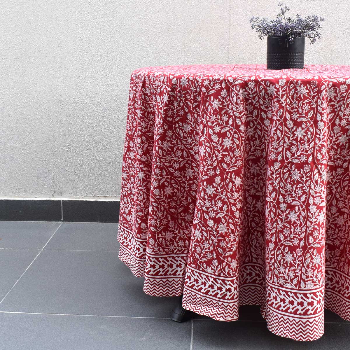 Round 220 cms Cotton French Design Table Cover Crimson Bloom 202408