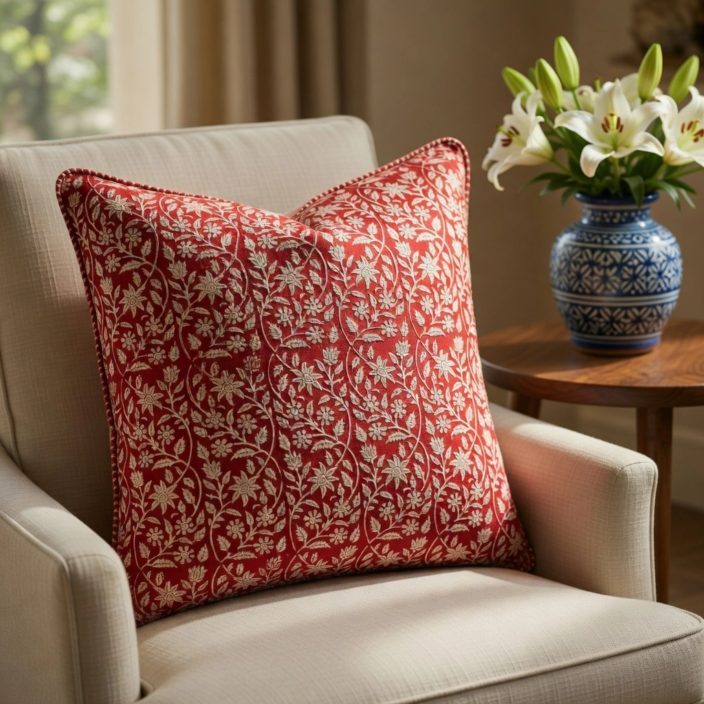Piping Cushion Cover 50x50 cms Crimson Bloom 202408