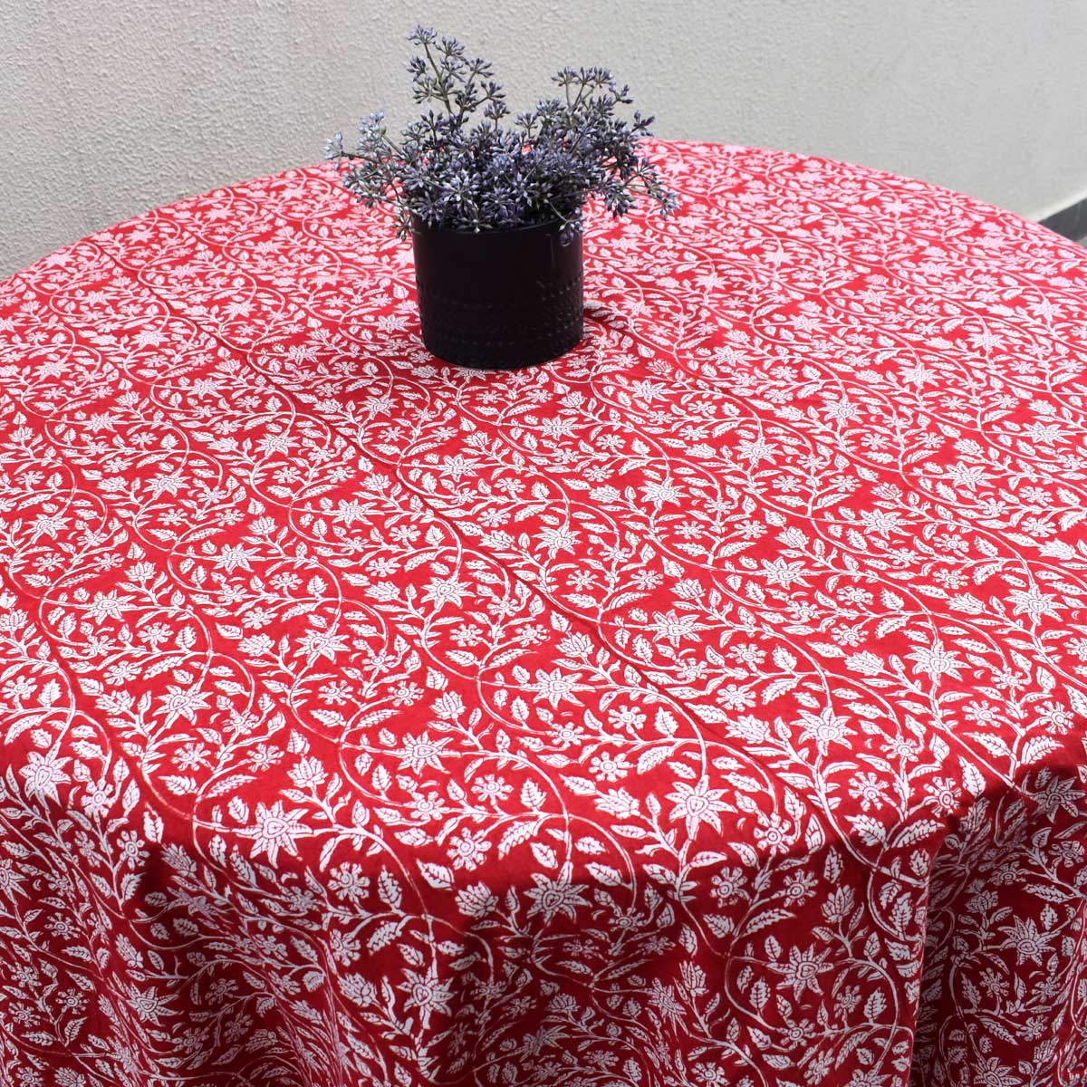 Round 220 cms Cotton French Design Table Cover Crimson Bloom 202408