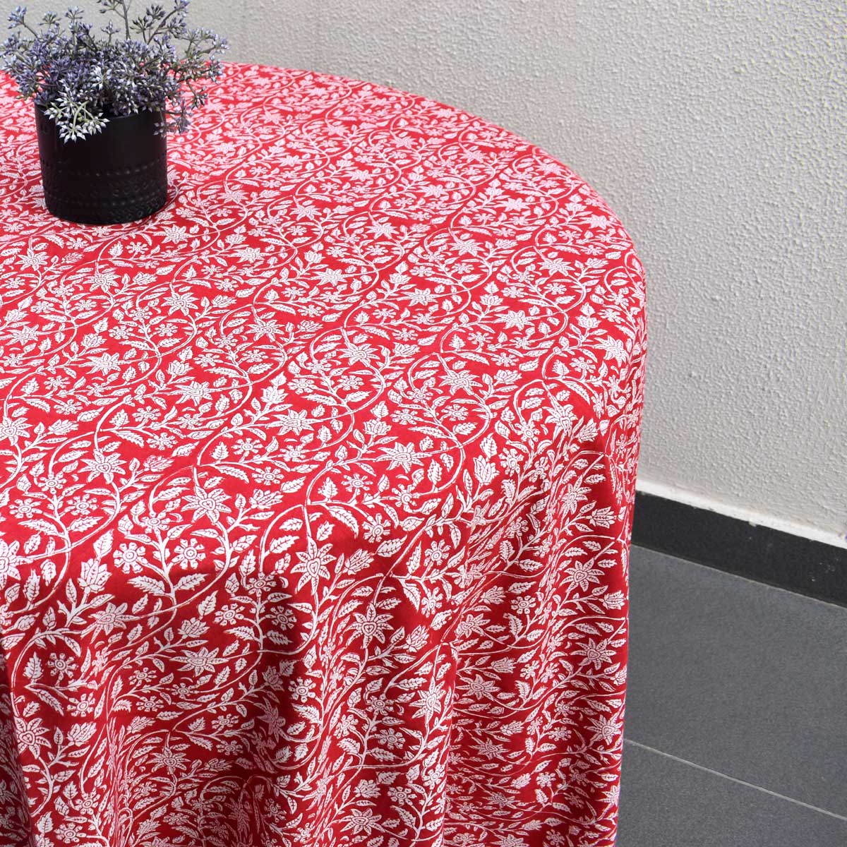 Round 220 cms Cotton French Design Table Cover Crimson Bloom 202408