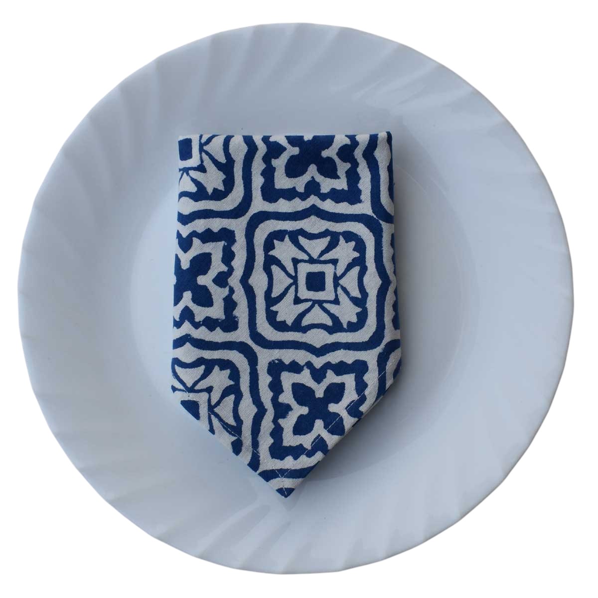 Hand Block Printed Cotton Napkin 45x45 Set of 4 Napkins Cross Flower Blue 302287