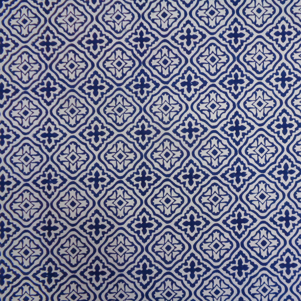 Hand Block Printed Cotton Tablecloth 180x270 Cross Flower Blue 302287