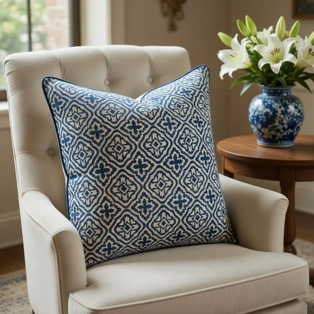 Piping Cushion Cover 50x50 cms Cross Flower Blue 302287