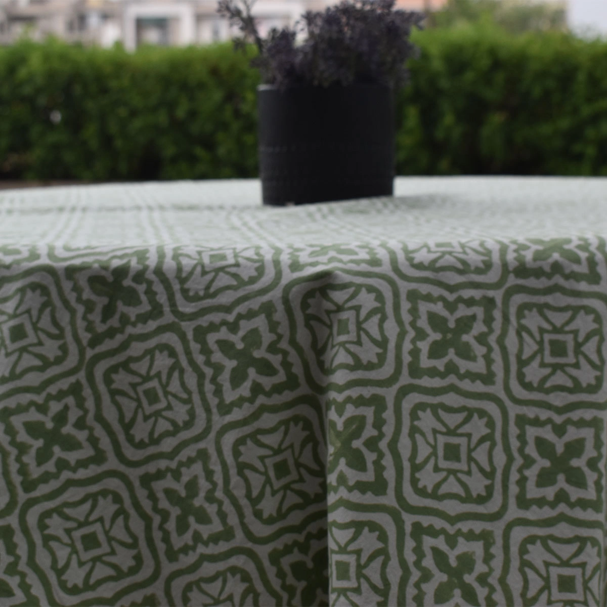 Round 180 cms Cotton French Design Table Cover cross flower celadon green 202601