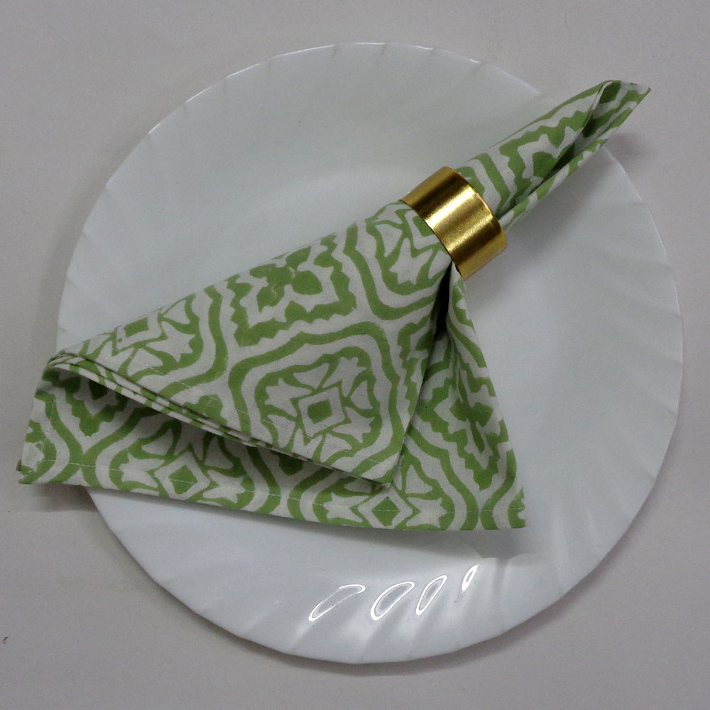 Hand Block Printed Cotton Napkin 45x45 cms Set of 4 Napkins Cross Flower Celadon Green 202601
