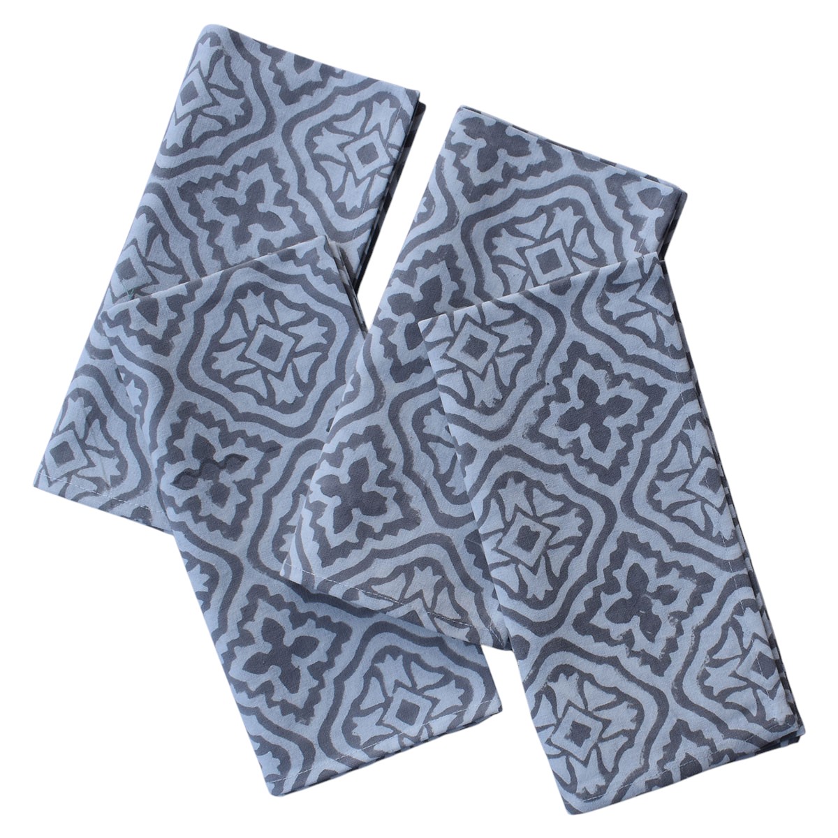 Hand Block Printed Cotton Napkin 45x45 Set of 4 Napkins Cross Flower Grey 100459