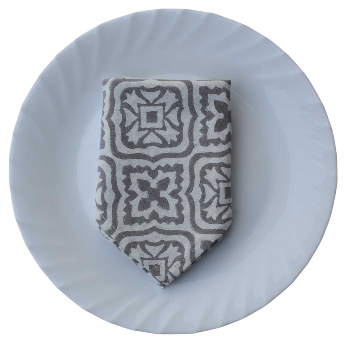 Hand Block Printed Cotton Napkin 45x45 Set of 4 Napkins Cross Flower Grey 100459