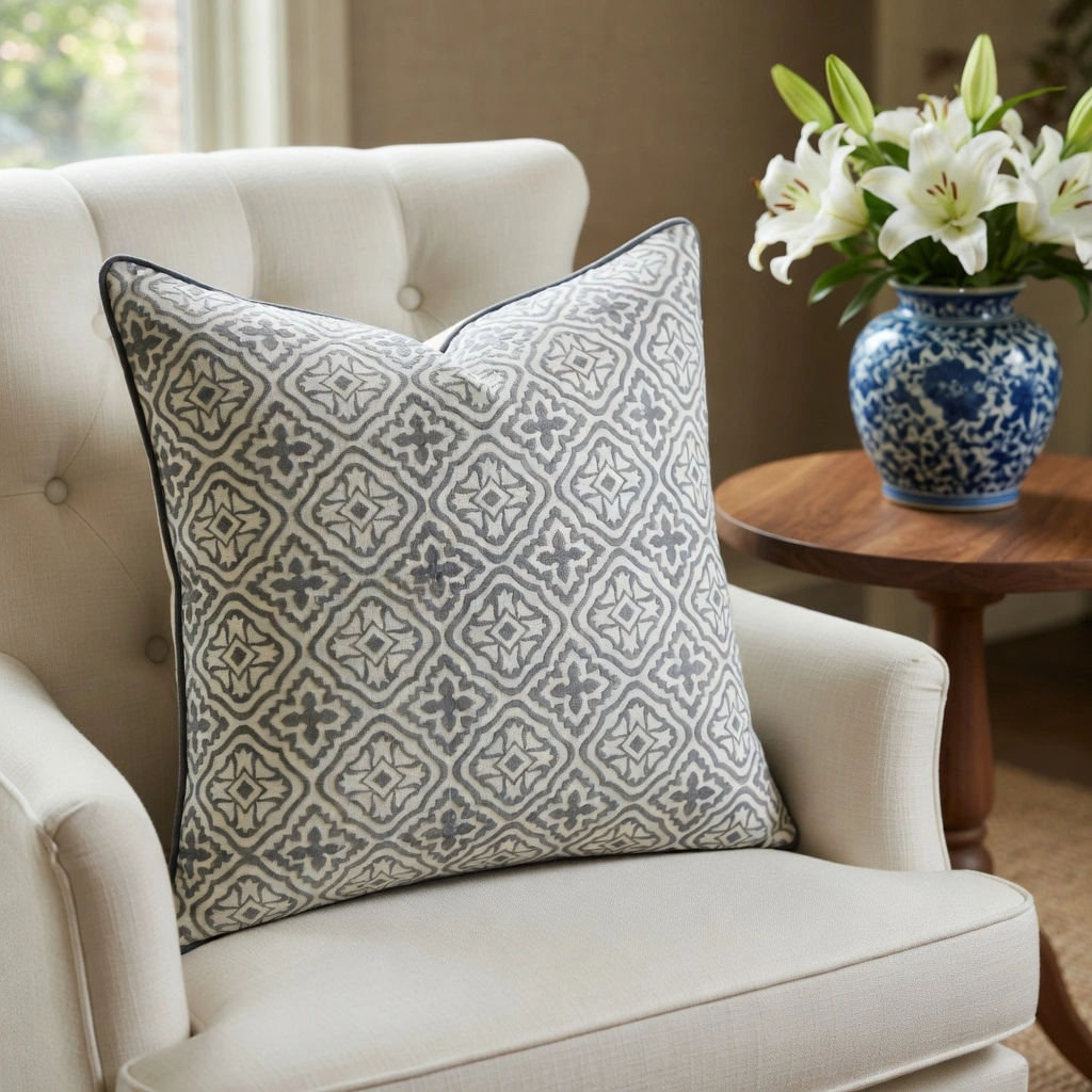 Piping Cushion Cover 50x50 cms Cross Flower Grey 100459