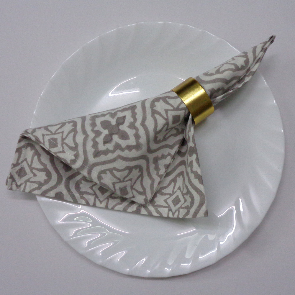 Hand Block Printed Cotton Napkin 45x45 Set of 4 Napkins Cross Flower Grey 100459