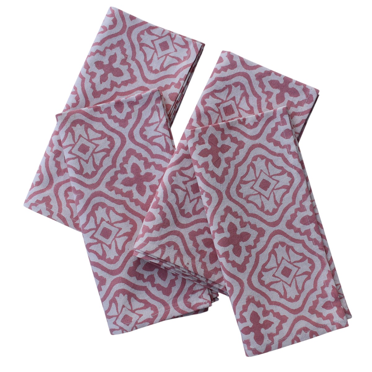 Hand Block Printed Cotton Napkin 45x45 Set of 4 Napkins  Cross Flower Pink 107051