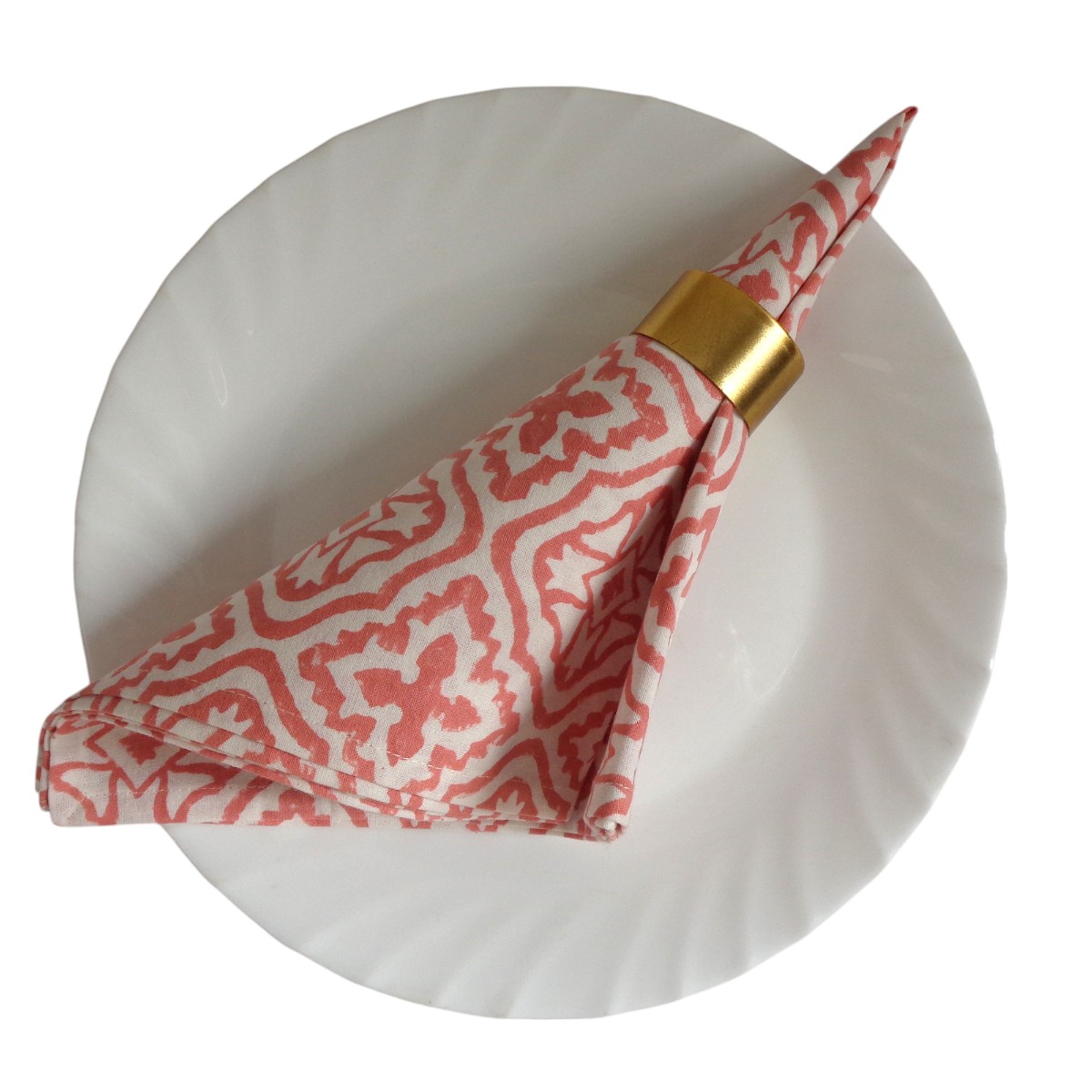 Hand Block Printed Cotton Napkin 45x45 Set of 4 Napkins Cross Flower Pink 107051