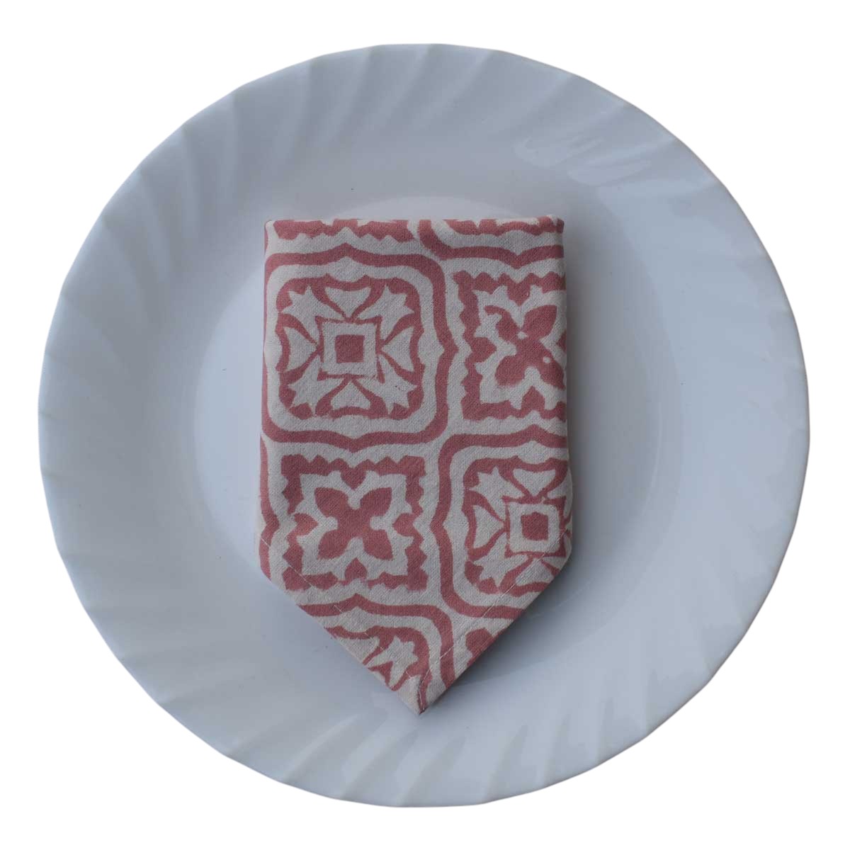 Hand Block Printed Cotton Napkin 45x45 Set of 4 Napkins Cross Flower Pink 107051