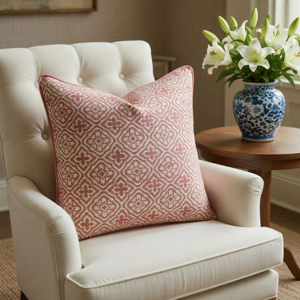 Piping Cushion Cover 50x50 cms Cross Flower Pink 107051