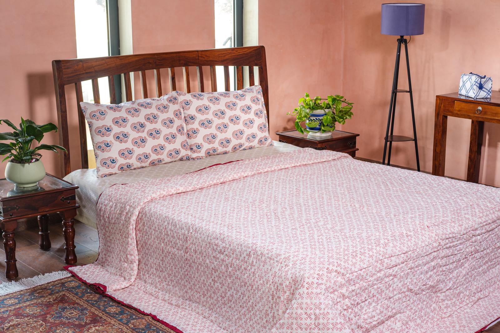 Hand Block Printed Cotton Quilt King Size  Cross Lolipop 103349